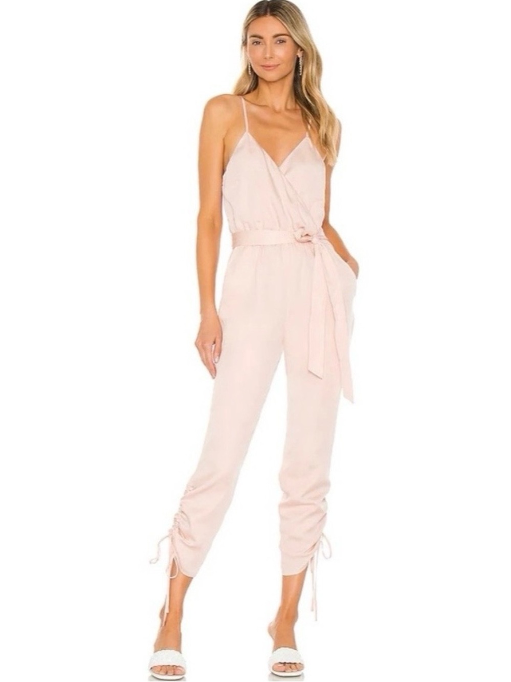 Lovers + Friends Sleeveless Blush Pink Wrap Jumpsuit with Tie Waist